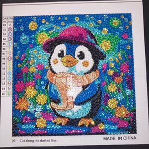 COMPLETED WINTER PENGUIN DIAMOND ART 6 by 6” NEW